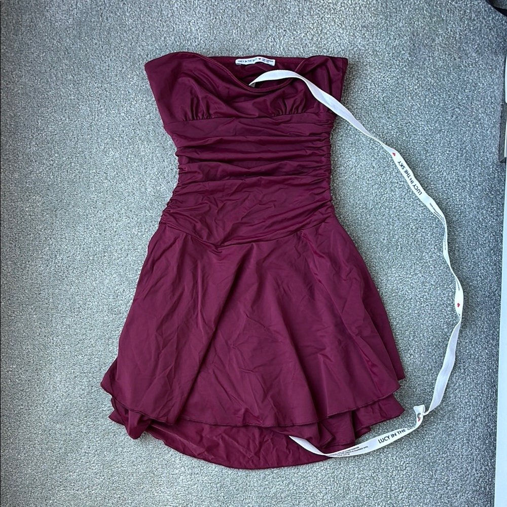 Lucy in the Sky Hoco Burgundy Strapless Dress